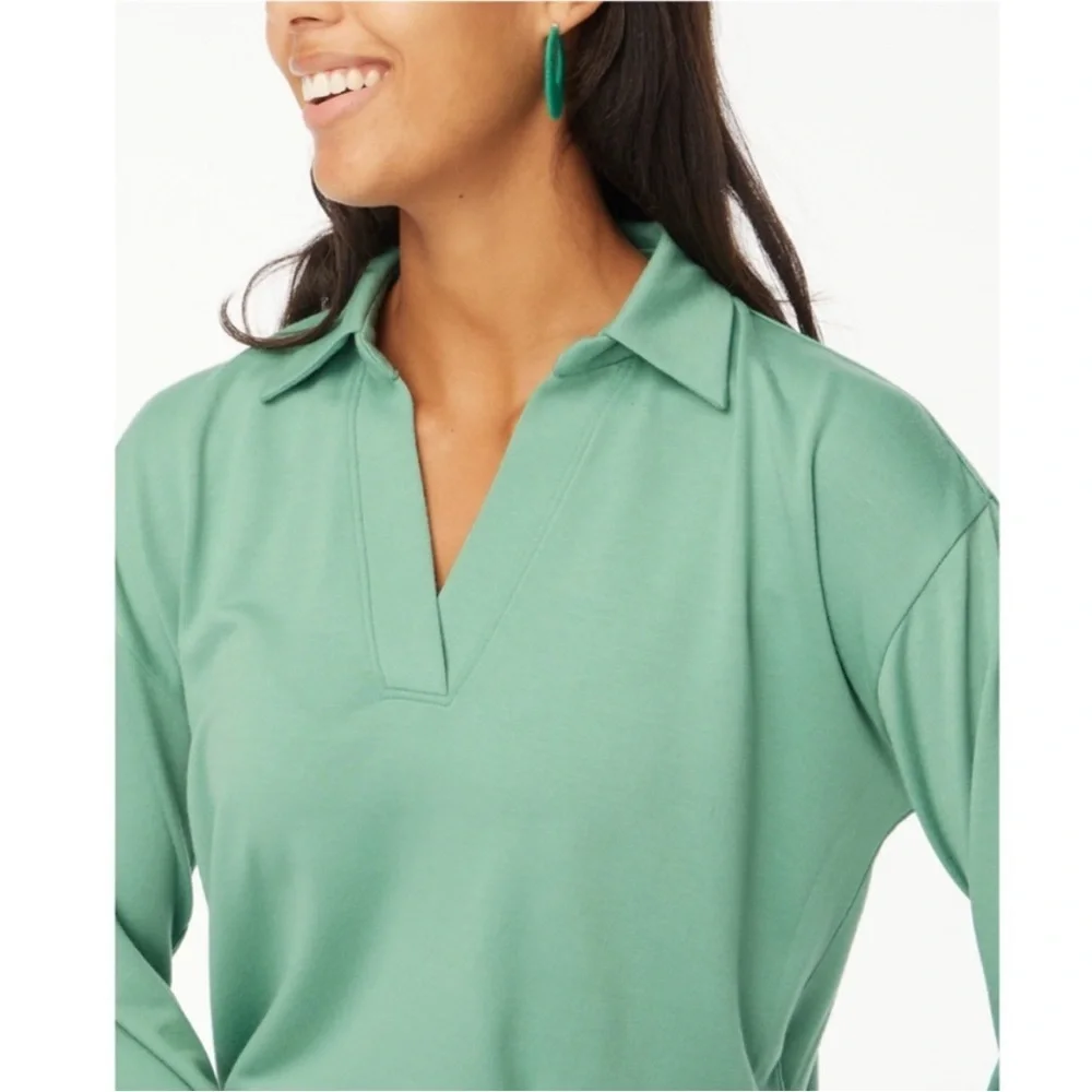 J. Crew Rugby Green Long Sleeve Collared VNeck Lightweight Sweater Top